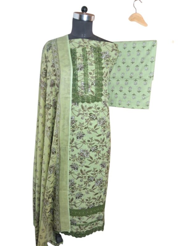 Pure Mull Cotton Sea Green Printed Dupatta and printed Bottom