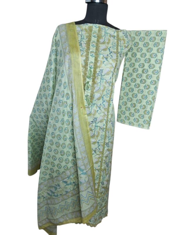 Pure Mull Cotton Sea green lace work cotton dupatta printed Bottom